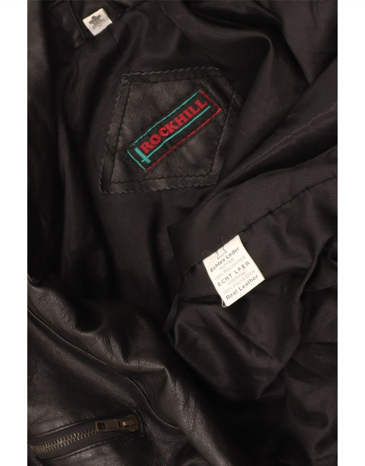 ROCKHILL Womens Crop Leather Biker Jacket UK 18 XL Black Leather