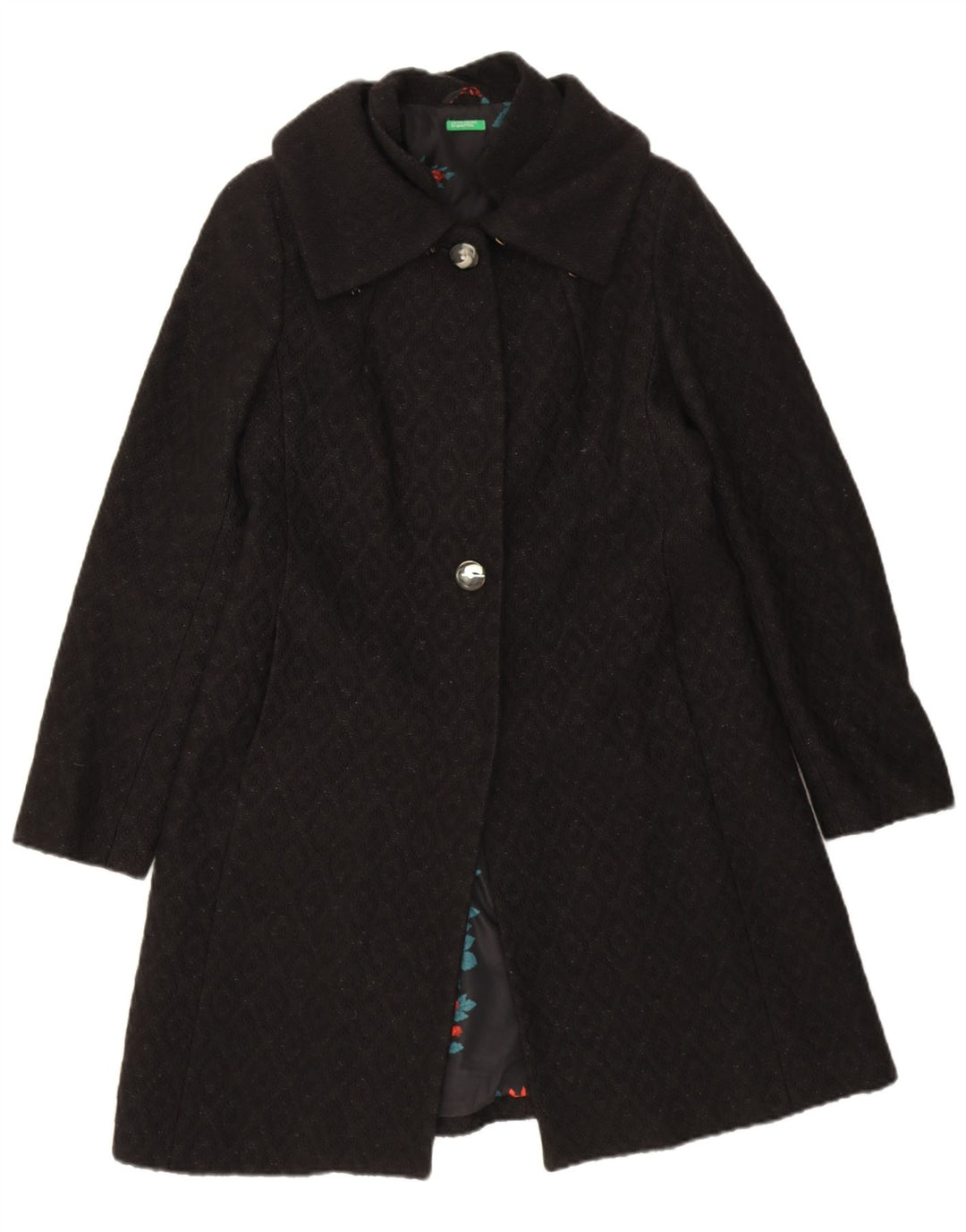 Benetton Pardessus Femme IT 44 Medium Noir Argyle/Diamant