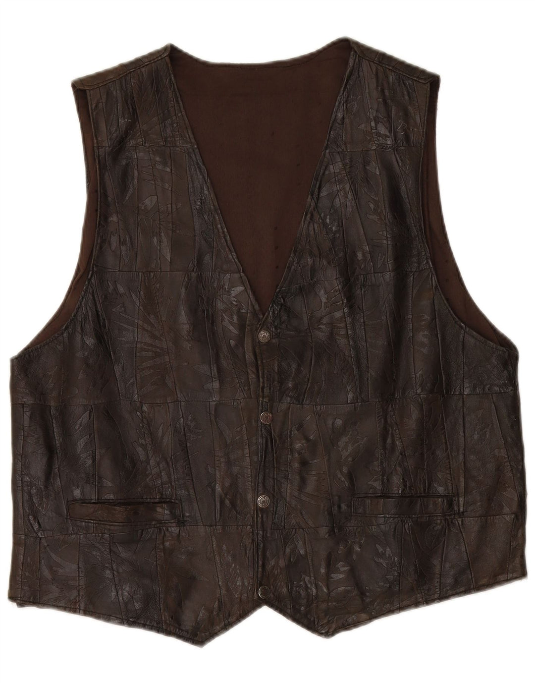 VINTAGE Gilet en cuir homme 2XL Patchwork marron