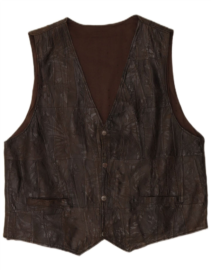 VINTAGE Gilet en cuir homme 2XL Patchwork marron