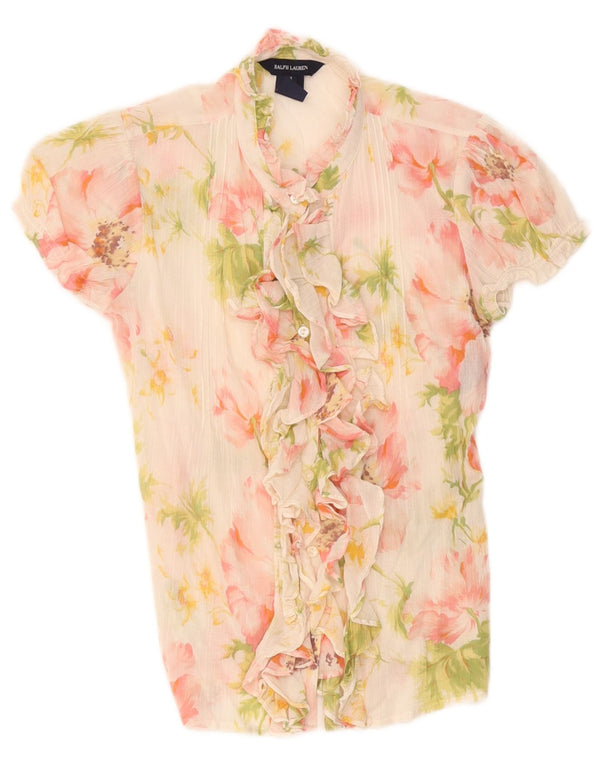 Ralph Lauren Chemise à manches courtes pour femme US 14 XL Blanc Floral