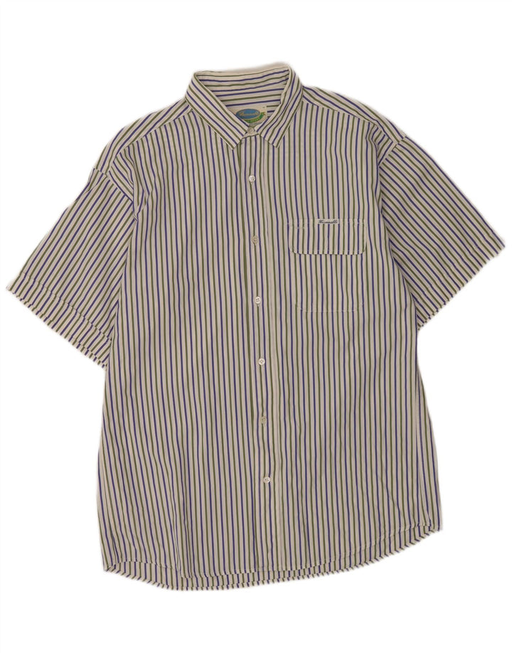 Faconnable Chemise à Manches Courtes Homme Blanc Cassé Coton Rayé