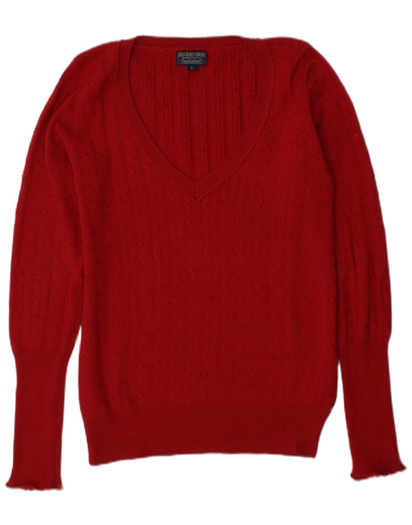 Polo Ralph Lauren Pull col en V pour femme UK 14 Grand coton bordeaux