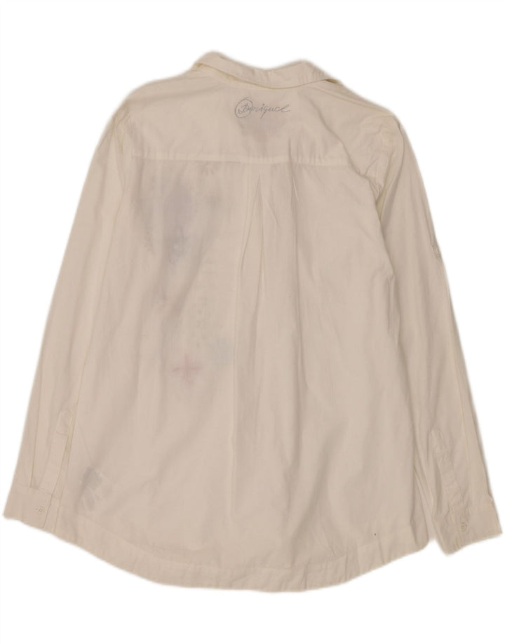 DESIGUAL Chemise Graphique Femme UK 16 Grand Coton Floral Blanc