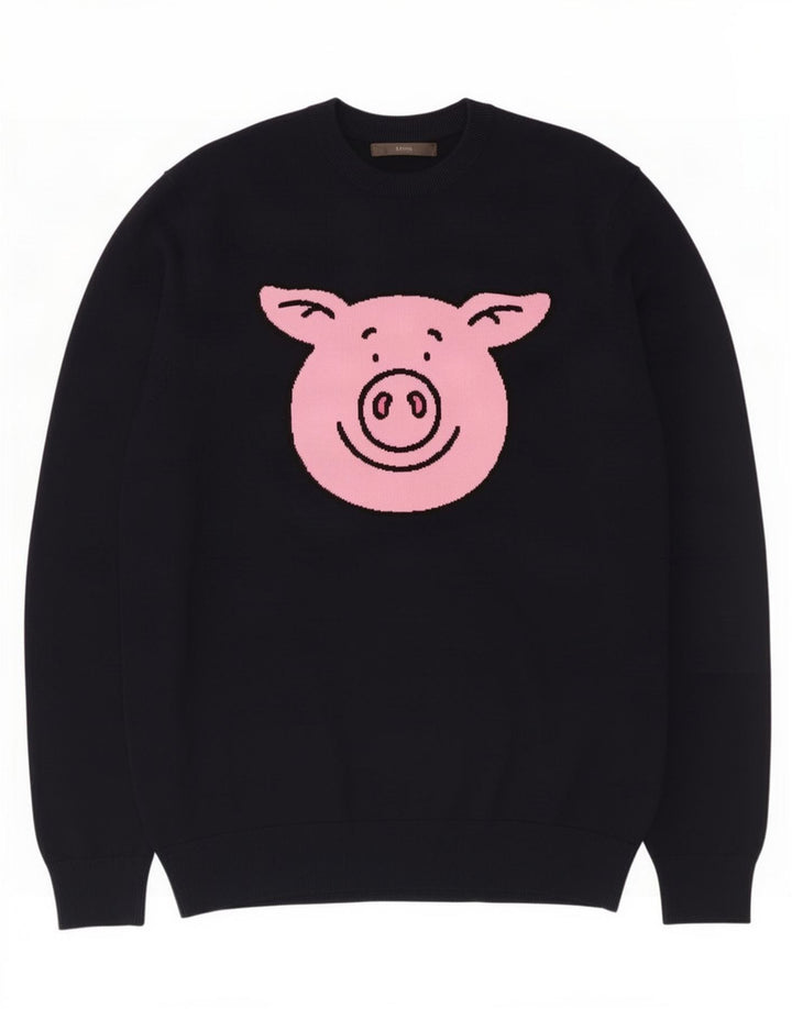 Marks & Spencer Pull graphique à col rond pour homme en coton noir moyen