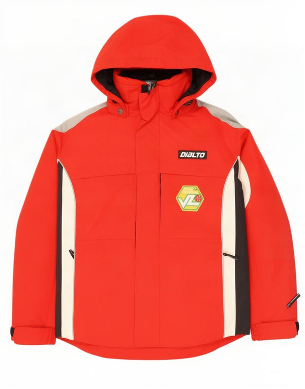 Dialto Mens Graphic Hooded Ski Jacket UK 40 Large Red Colourblock Nylon