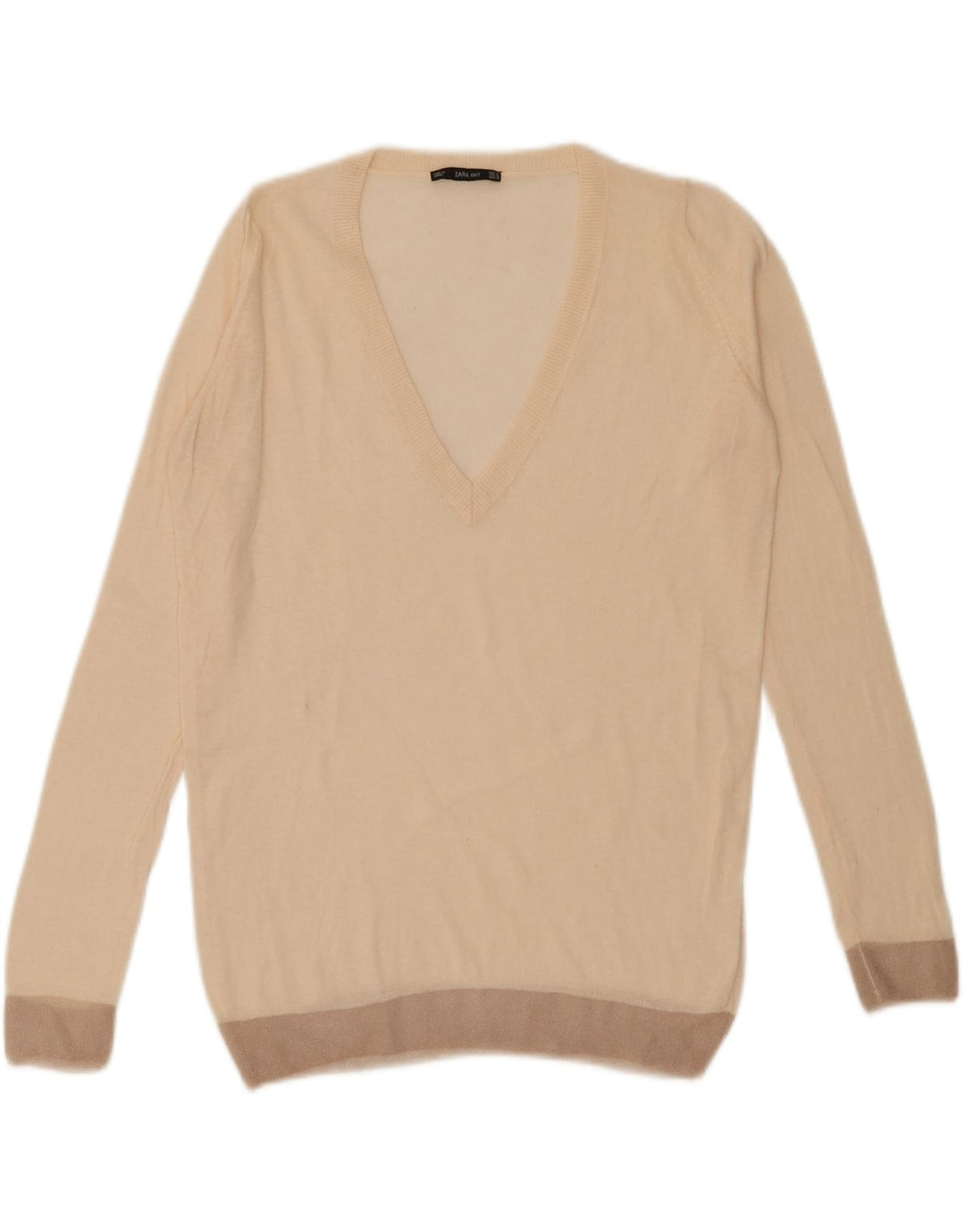 ZARA Womens V-Neck Jumper Sweater UK 14 Medium Beige Vintage Zara and Second-Hand Zara from Messina Hembry 