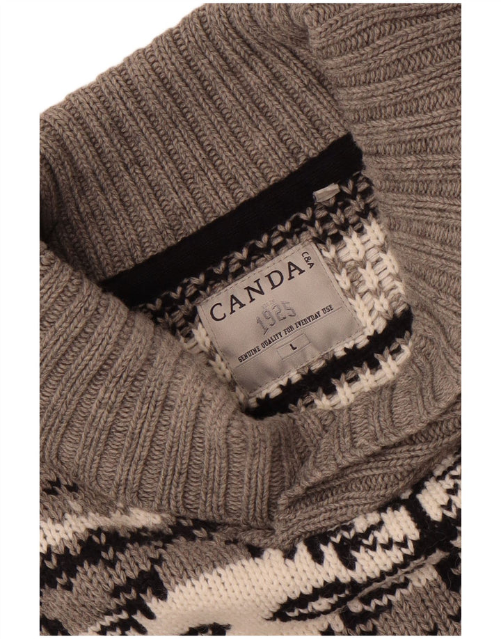 Canda Pull à col châle pour homme Grand gris Fair Isle