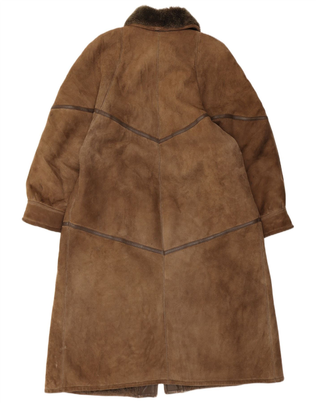vintage Womens Shearling Coat UK 16 Grand cuir brun