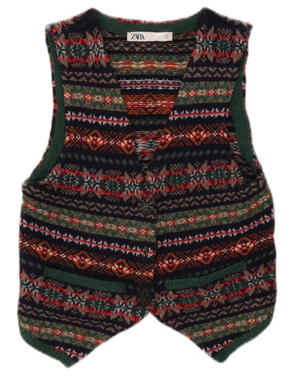 Zara Womens Gilet court UK 12 Laine multicolore moyenne