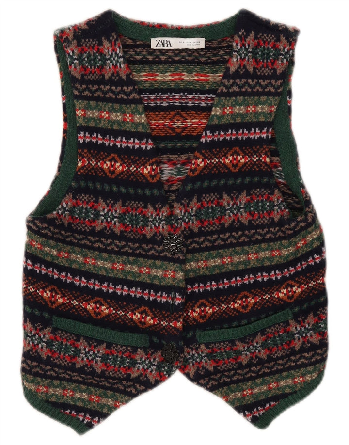 Zara Womens Gilet court UK 12 Laine multicolore moyenne