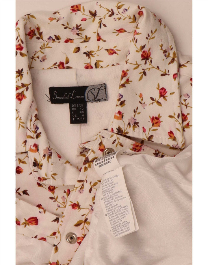 Smashed Lemon Veste bomber courte pour femme UK 10 Petit coton floral blanc