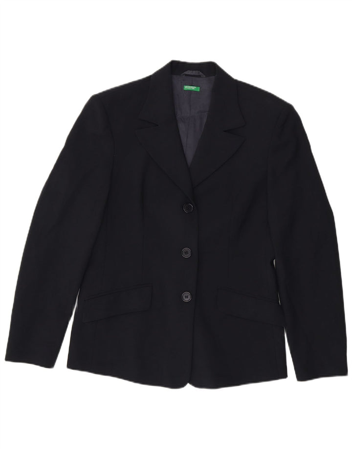 Benetton Veste Blazer 3 Boutons Femme IT 44 Bleu Marine Moyen Polyester