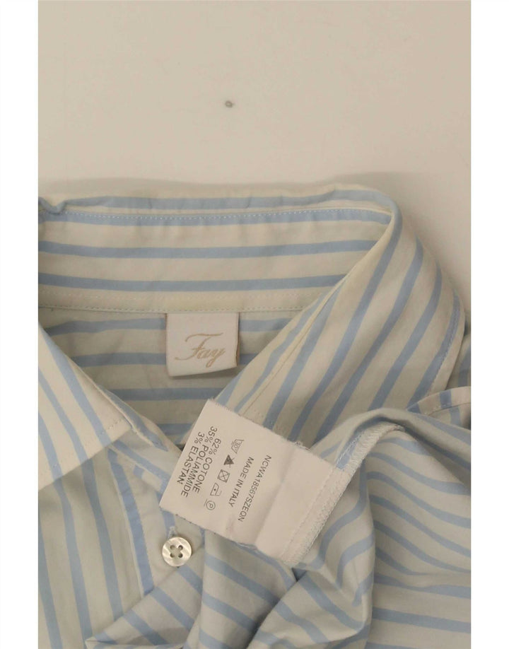 Fay Chemise Femme UK 10 Petit Coton Bleu à Rayures