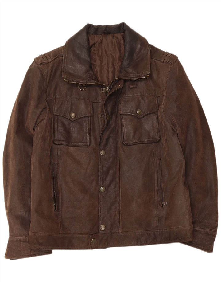 veste en cuir homme vintage UK 40 Grand cuir brun