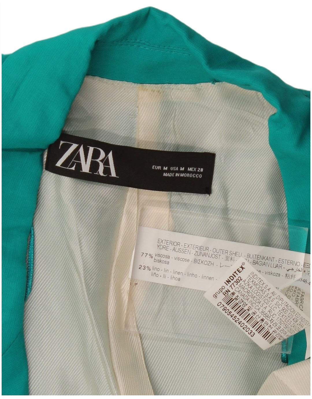 ZARA Veste blazer ouverte pour femme UK 14 Viscose turquoise moyen