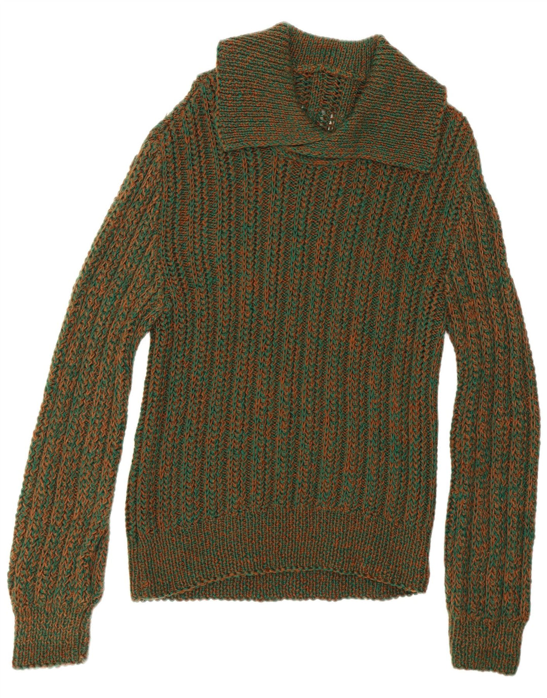 vintage Mens Polo Neck Jumper Pull Vert Moyen Moucheté