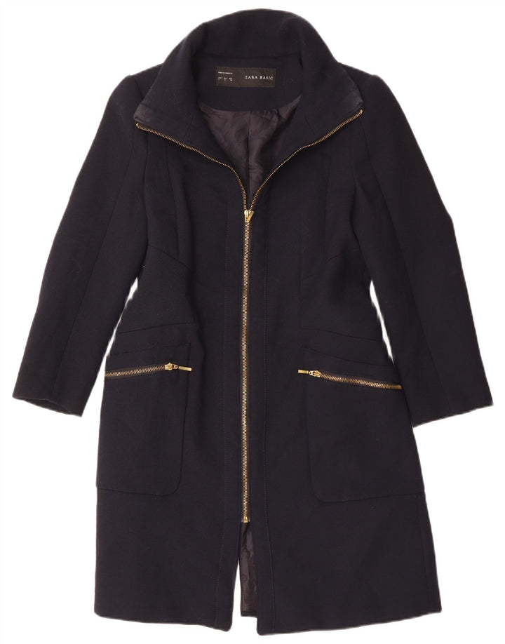 Zara Femme Pardessus UK 14 Large Bleu Marine Polyester