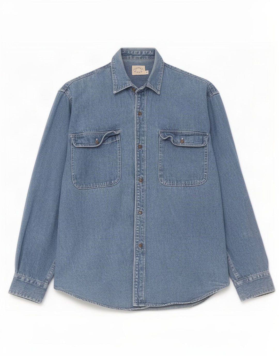 vintage Mens Regular Fit Denim Shirt Petit Bleu Coton