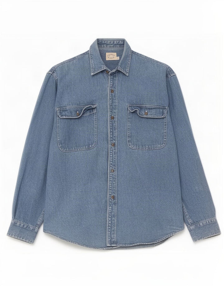 vintage Mens Regular Fit Denim Shirt Petit Bleu Coton