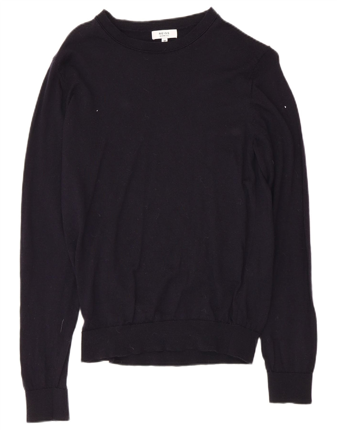 REISS Pull col bateau pour femme UK 12 Laine bleu marine moyen