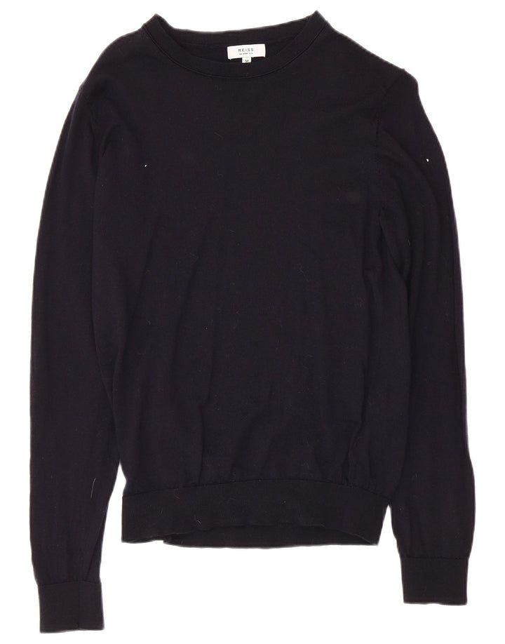 REISS Pull col bateau pour femme UK 12 Laine bleu marine moyen