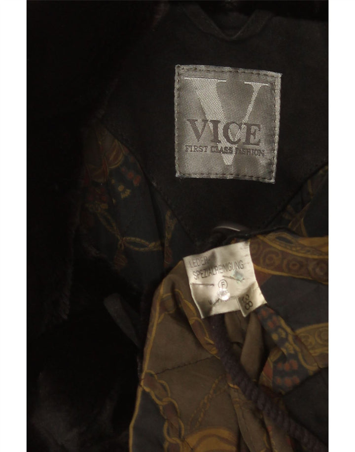 vintage Femmes Suède Overcoat Oversize EU 38 Cuir Noir Moyen