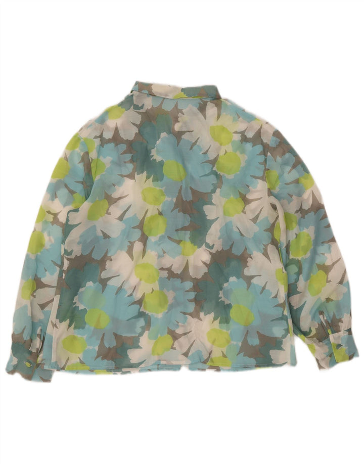 VINTAGE Femme 3/4 Manches Chemise Blouse UK 14 Grand Floral Multicolore