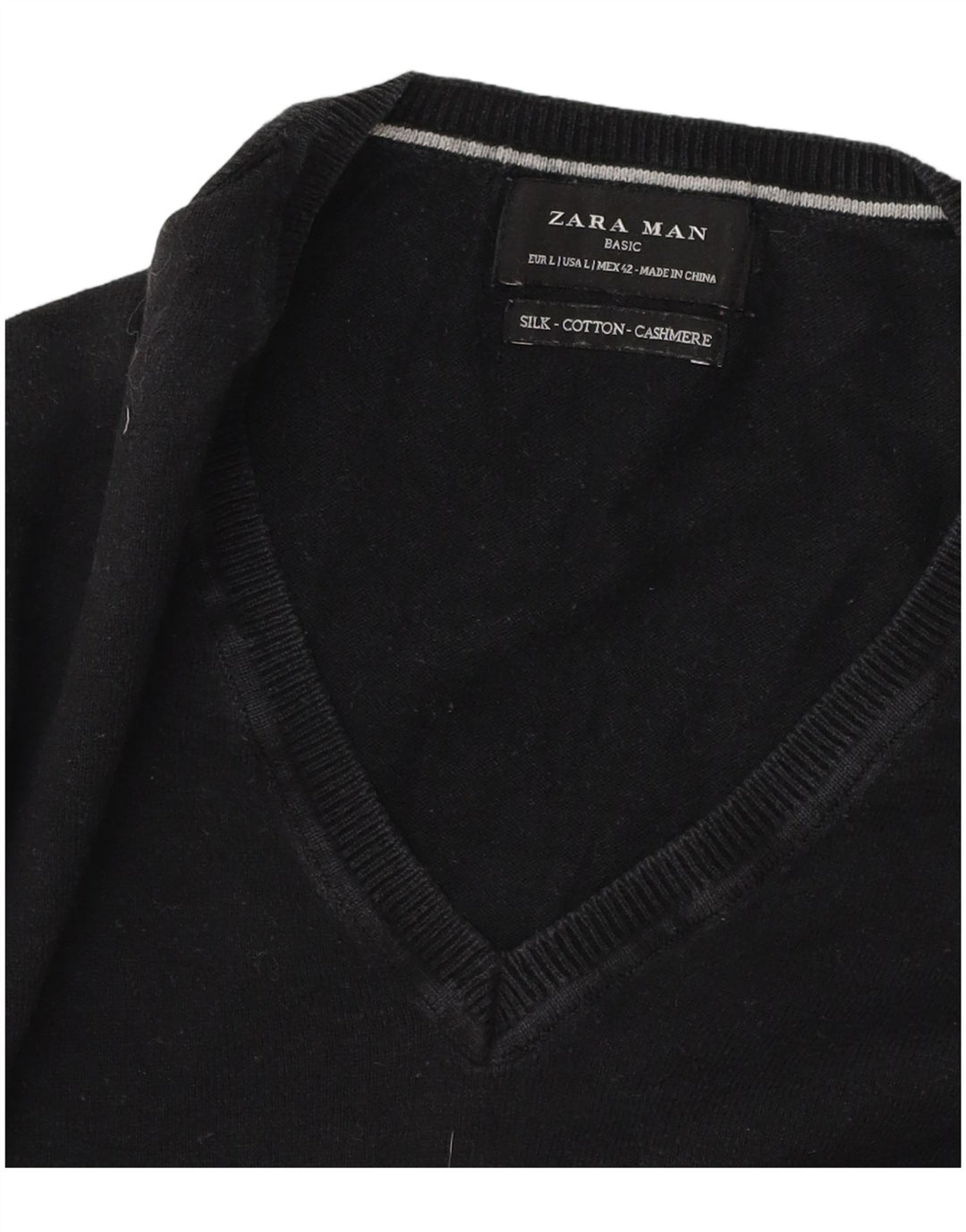 Zara Pull col V pour homme en coton noir Large