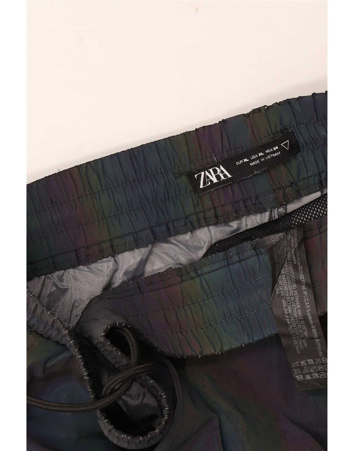 Zara Pantalon Cargo Homme Joggers XL W34 L26 Polyester Rayé Multicolore