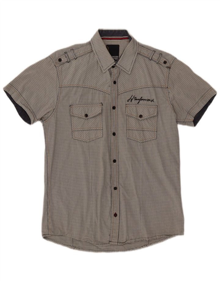 Jack & Jones Chemise à Manches Courtes Military Graphic Homme Gris Moyen à Carreaux