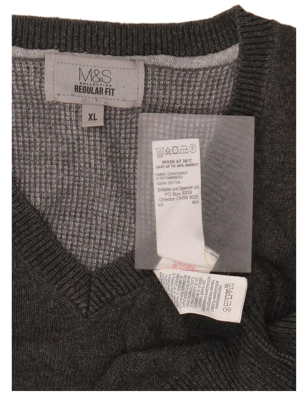 Marks & Spencer Pull coupe classique à col en V pour homme XL Gris Coton