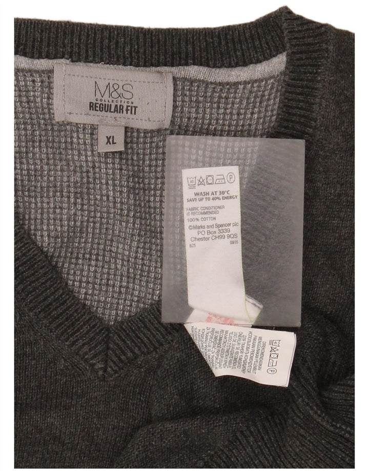 Marks & Spencer Pull coupe classique à col en V pour homme XL Gris Coton