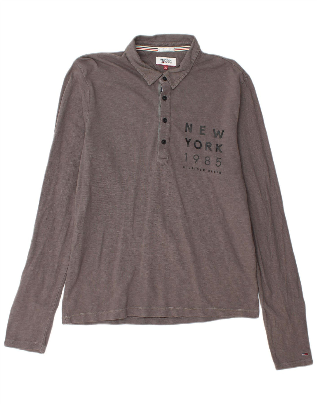 TOMMY HILFIGER Polo Graphique à Manches Longues Homme XL Gris