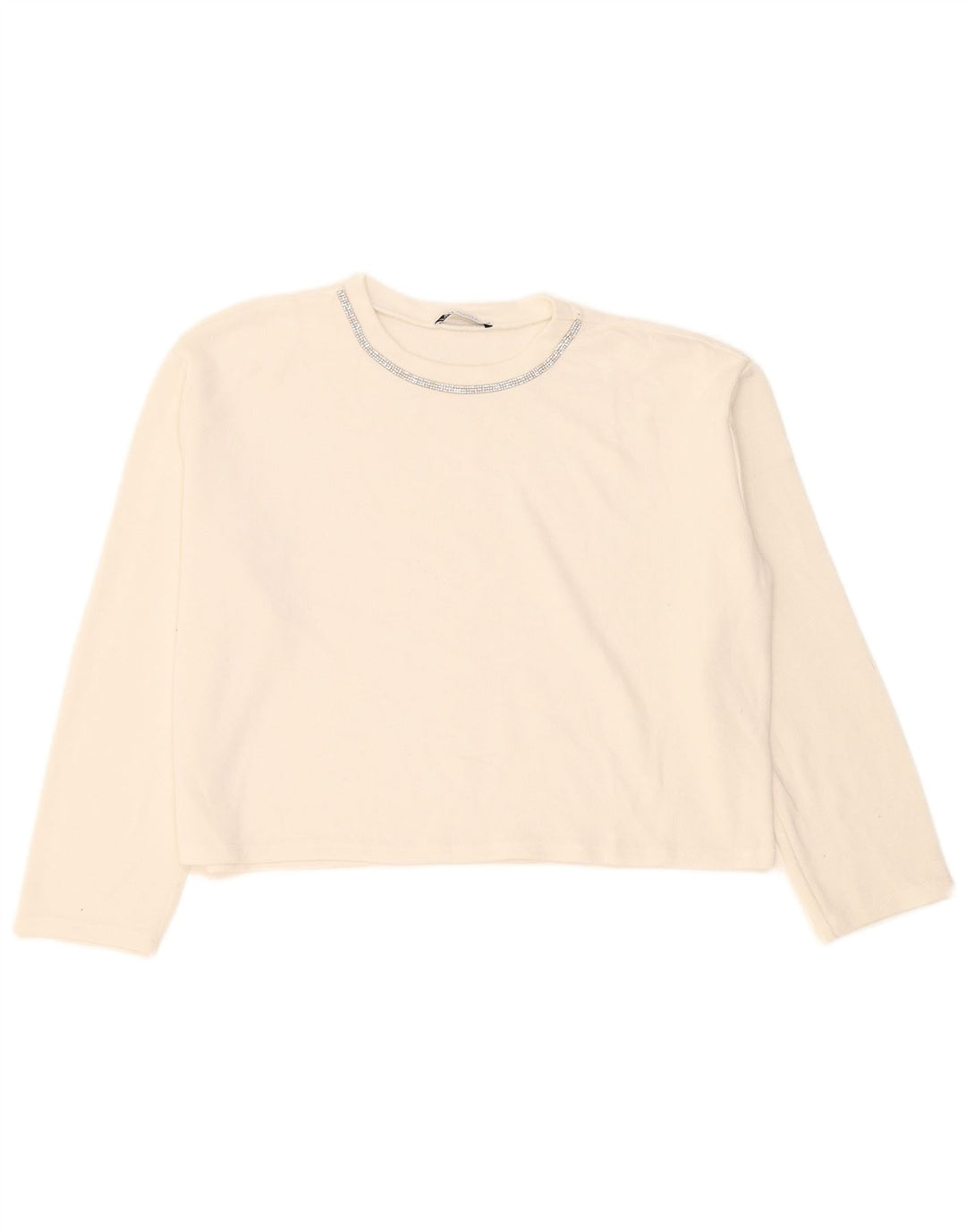 Zara Womens Crop Oversize Top Manches Longues UK 14 Moyen Blanc
