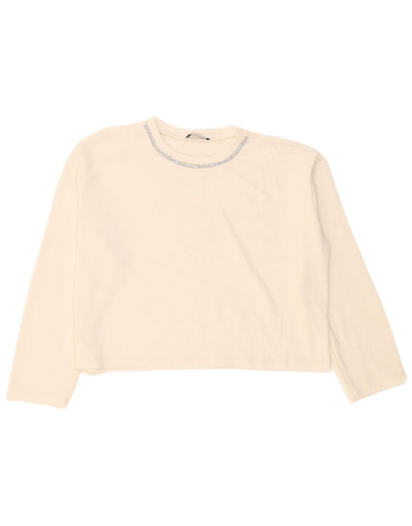 Zara Womens Crop Oversize Top Manches Longues UK 14 Moyen Blanc