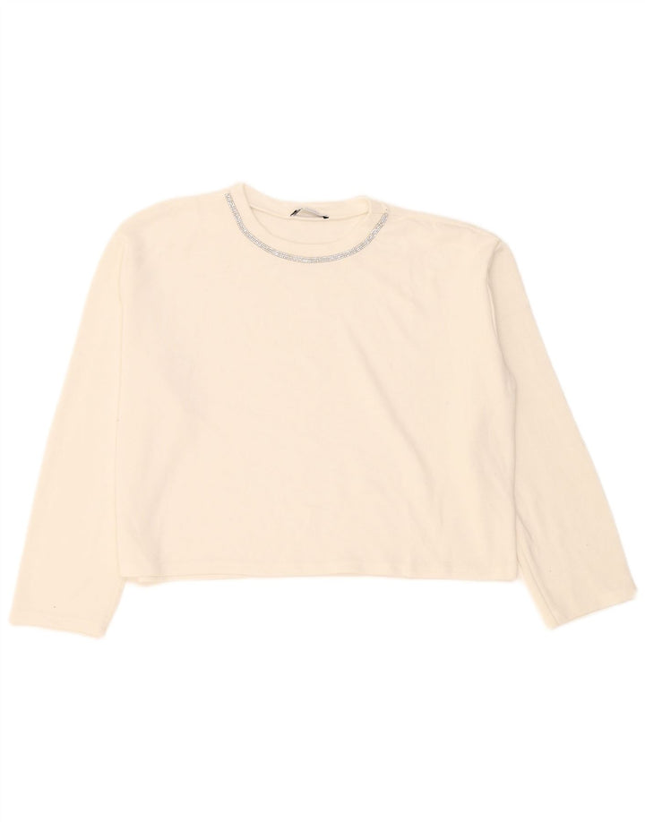 Zara Womens Crop Oversize Top Manches Longues UK 14 Moyen Blanc