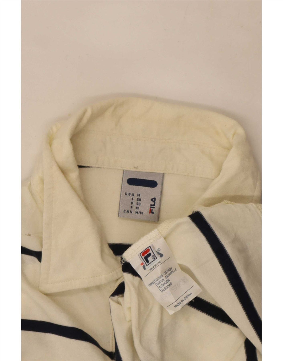 Fila Polo à Manches Longues Homme Blanc Cassé Coton Rayé