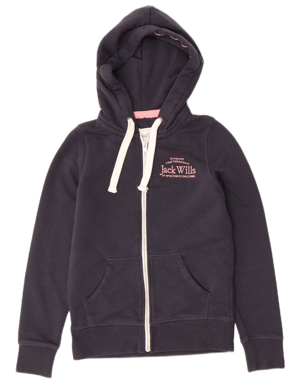 JACK WILLS Pull à capuche zippé pour femme UK 4 XS Bleu marine Coton