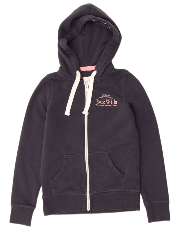 JACK WILLS Pull à capuche zippé pour femme UK 4 XS Bleu marine Coton
