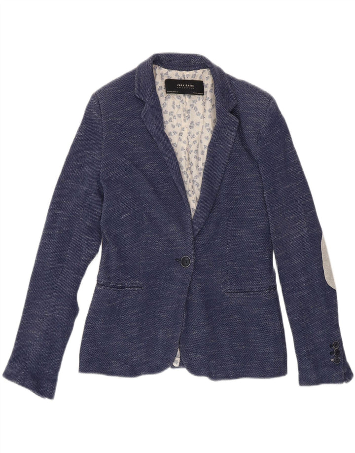 ZARA Womens 1 Button Blazer Jacket UK 12 Medium Navy Blue Cotton Vintage Zara and Second-Hand Zara from Messina Hembry 