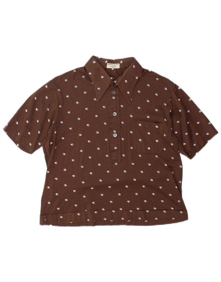 VINTAGE Chemise pull à manches courtes pour femmes IT 52 2XL Marron Géométrique