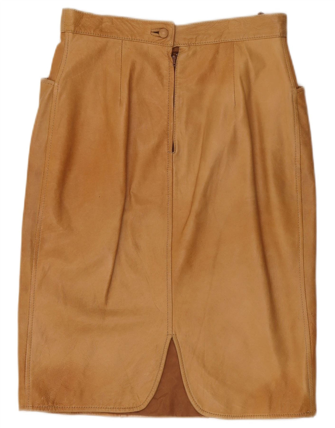 jupe en cuir femme vintage IT 44 Medium W30 Beige