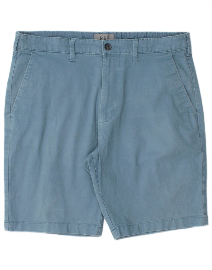 Marks & Spencer Short Chino Homme W32 Bleu Moyen Coton