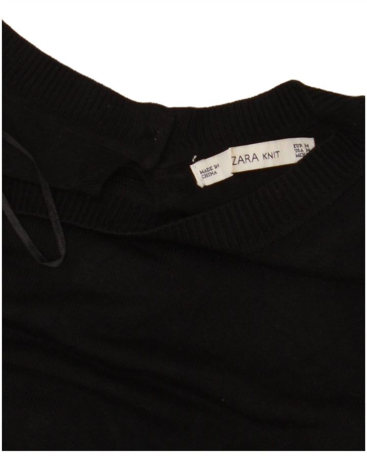 ZARA Pull à manches courtes et col bateau pour femme UK 12 Noir moyen
