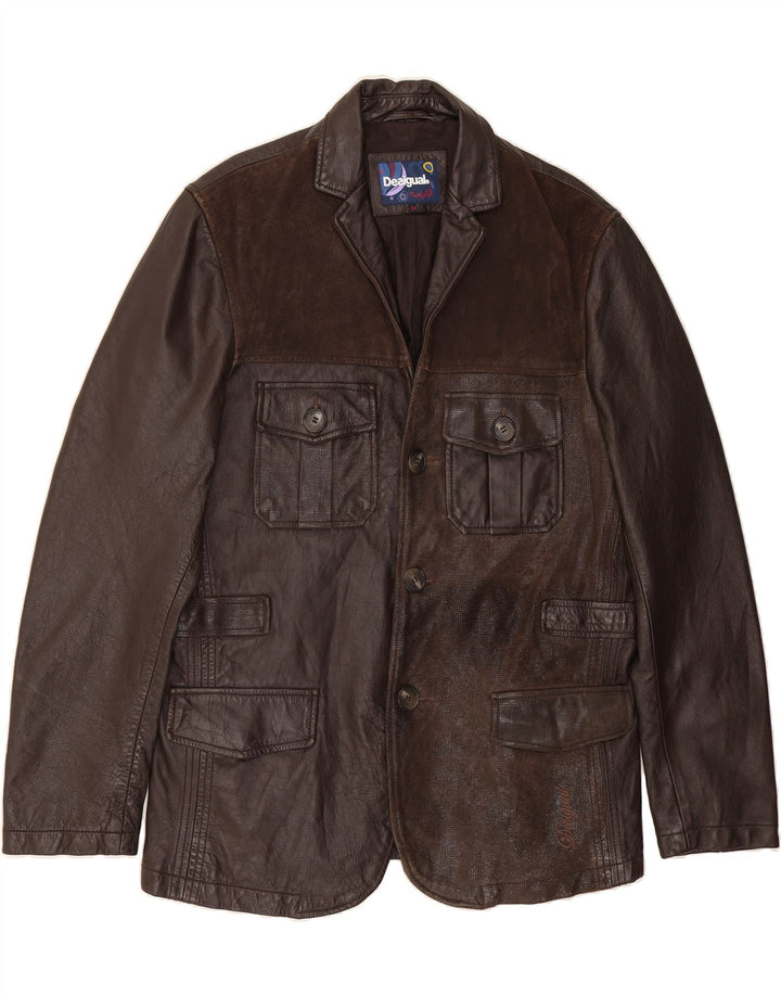 DESIGUAL Mens Leather Jacket IT 54 2XL Brown Leather Vintage Desigual and Second-Hand Desigual from Messina Hembry 