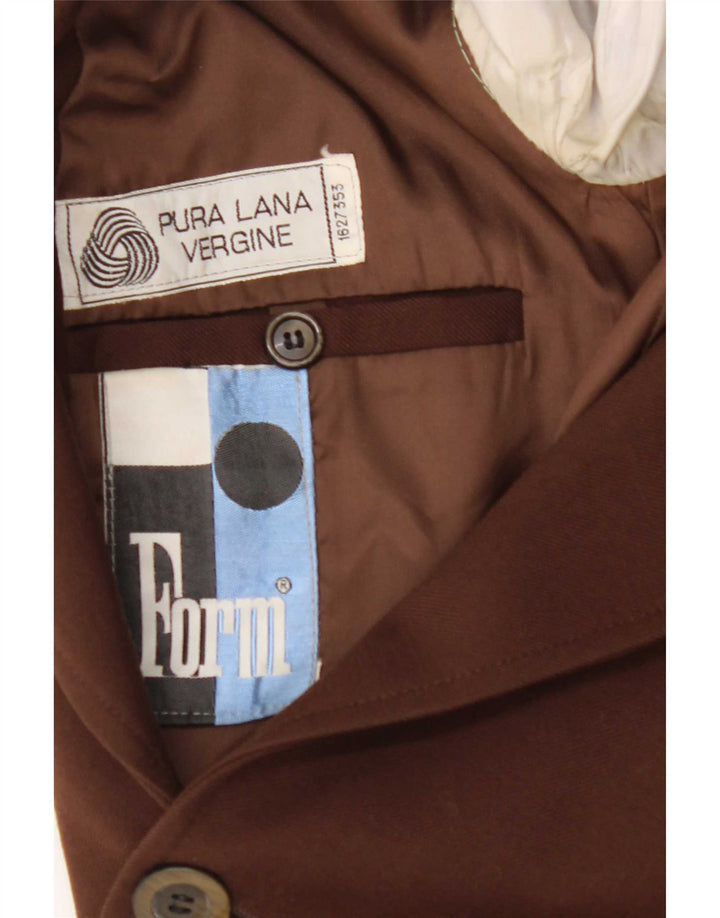 vintage Homme 2 Bouton Blazer Veste UK 36 Petite Laine Vierge Brune