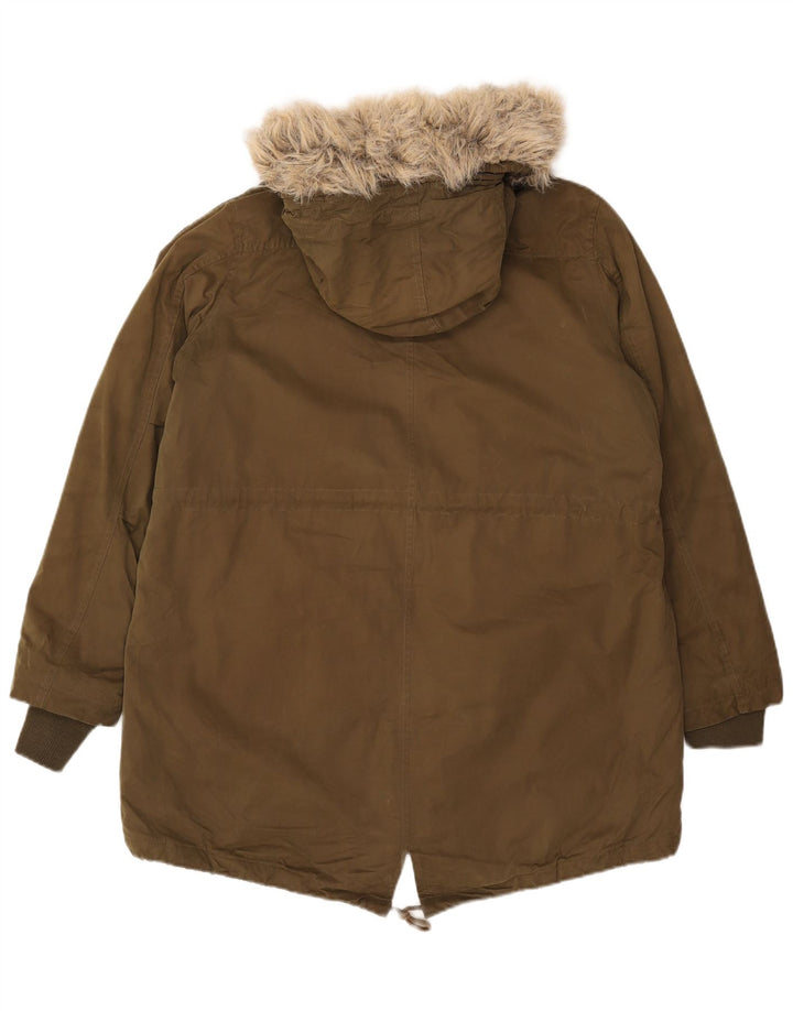 FAT FACE Parka à capuche pour femme UK 16 Large Kaki Polyester