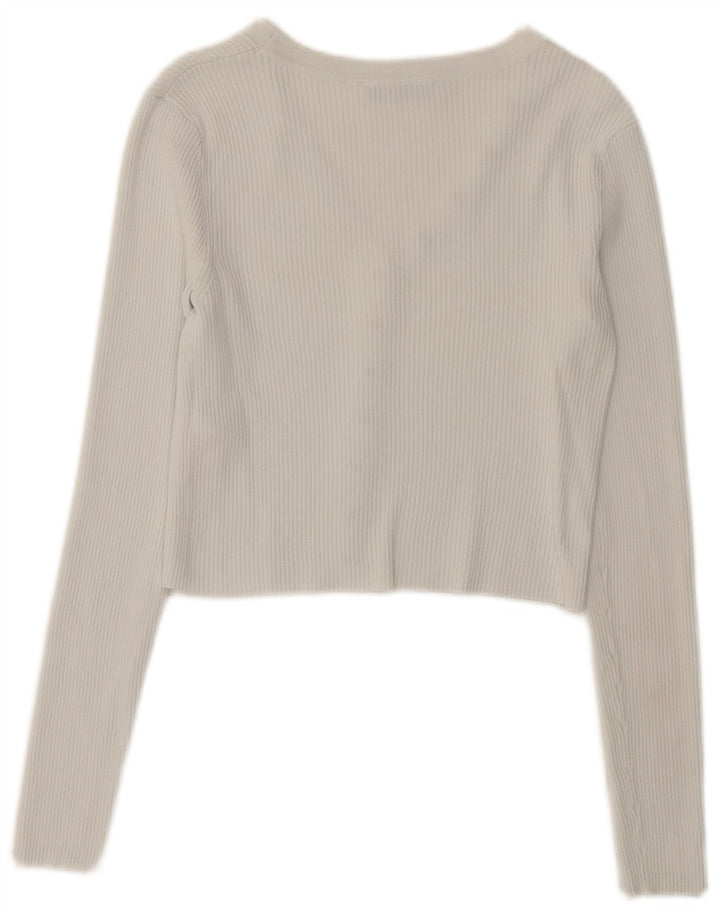 Zara Femme Crop Cardigan Top UK 10 Petit Blanc Polyamide