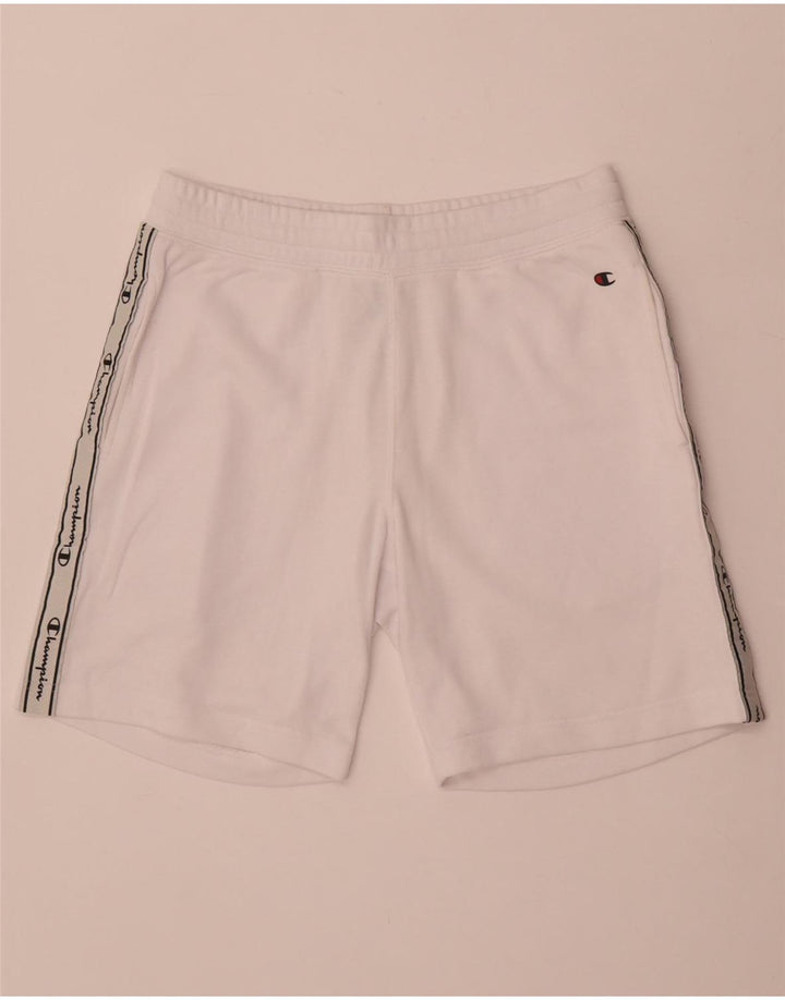 Champion Short de Sport Graphique Homme Blanc Moyen Coton